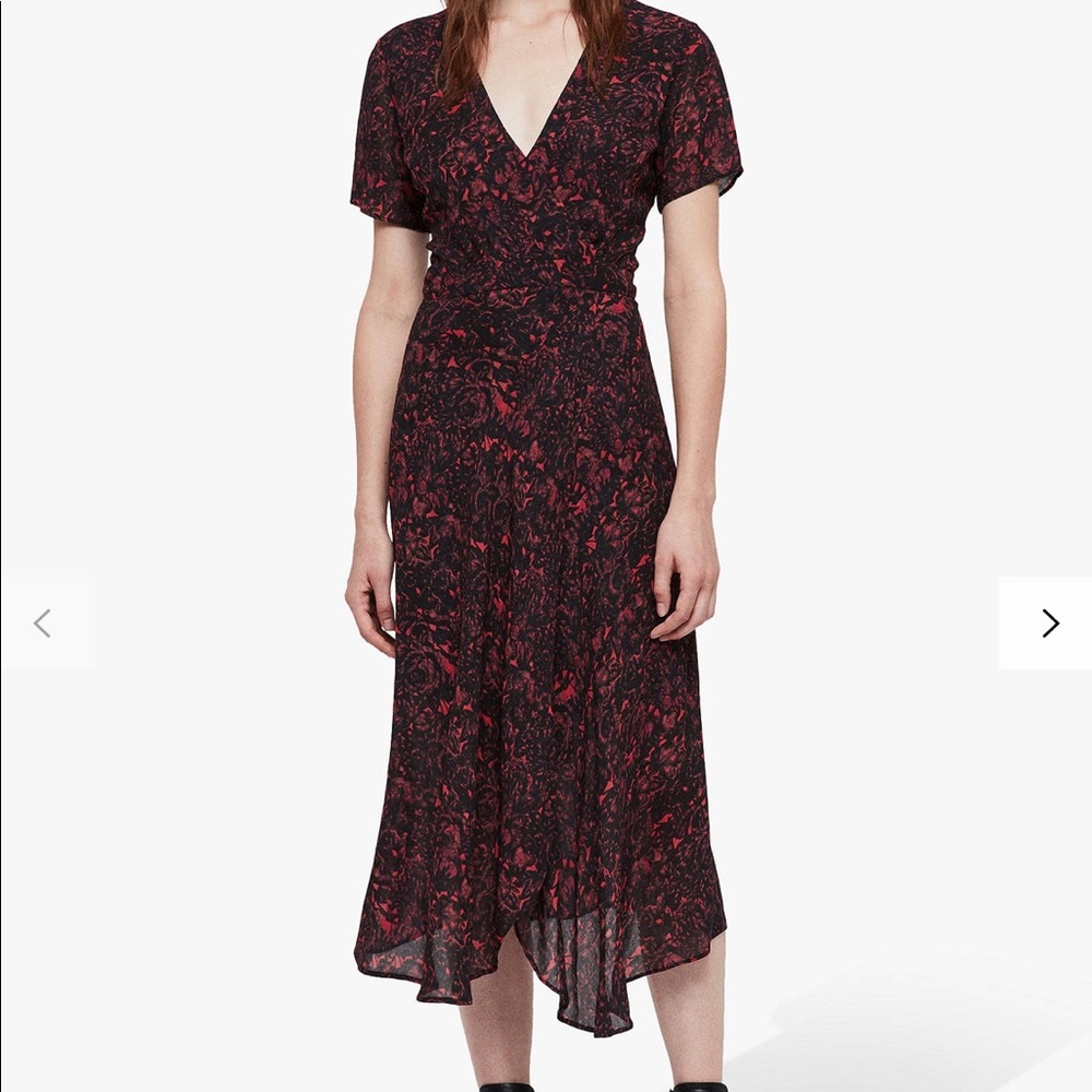 AllSaints Seeta Rosey Dress, Berry Red